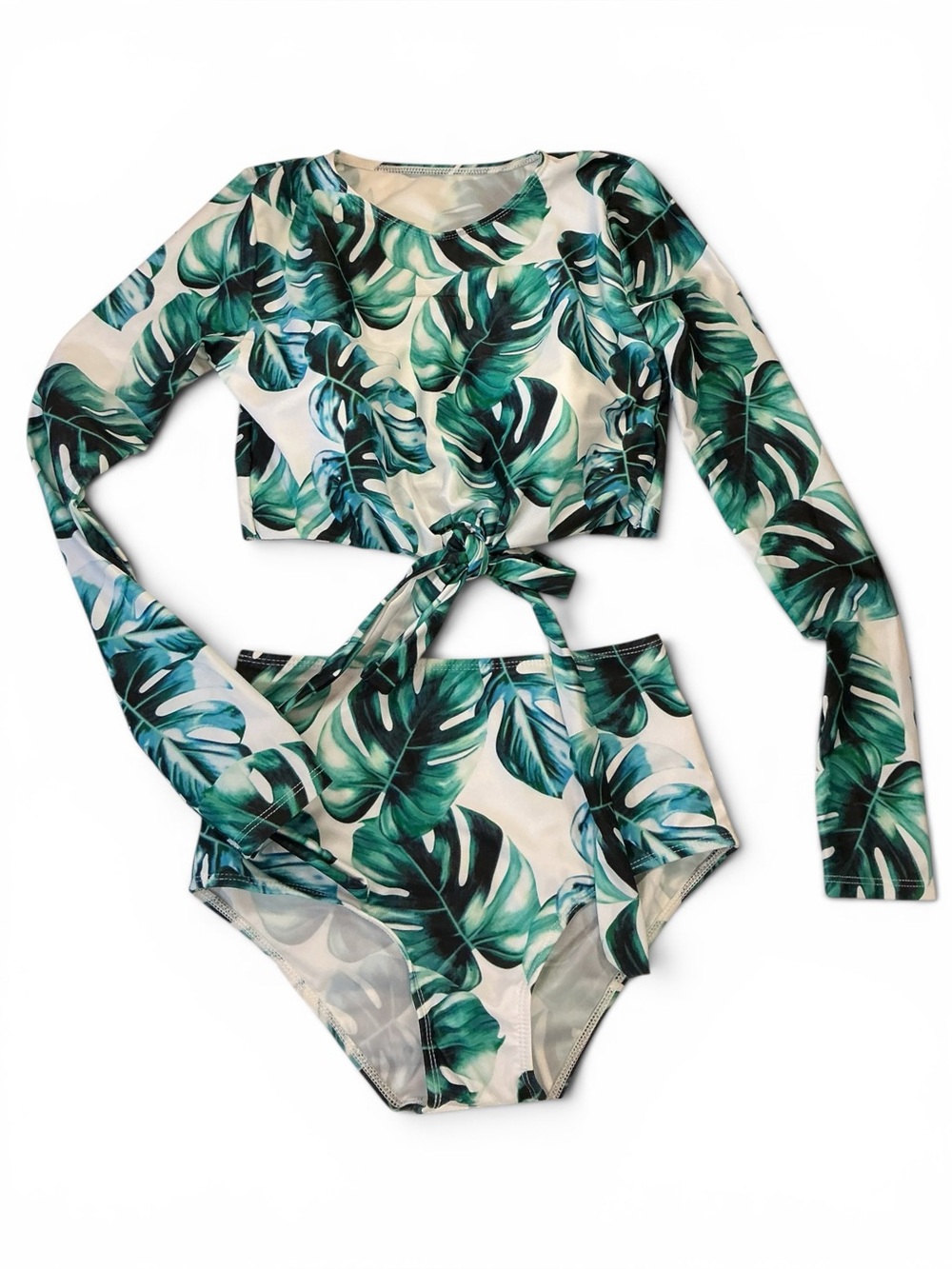 Tropical Leaf Print Rash guard Long Sleeve Swim SetGreen and White Sz. S
NWOT